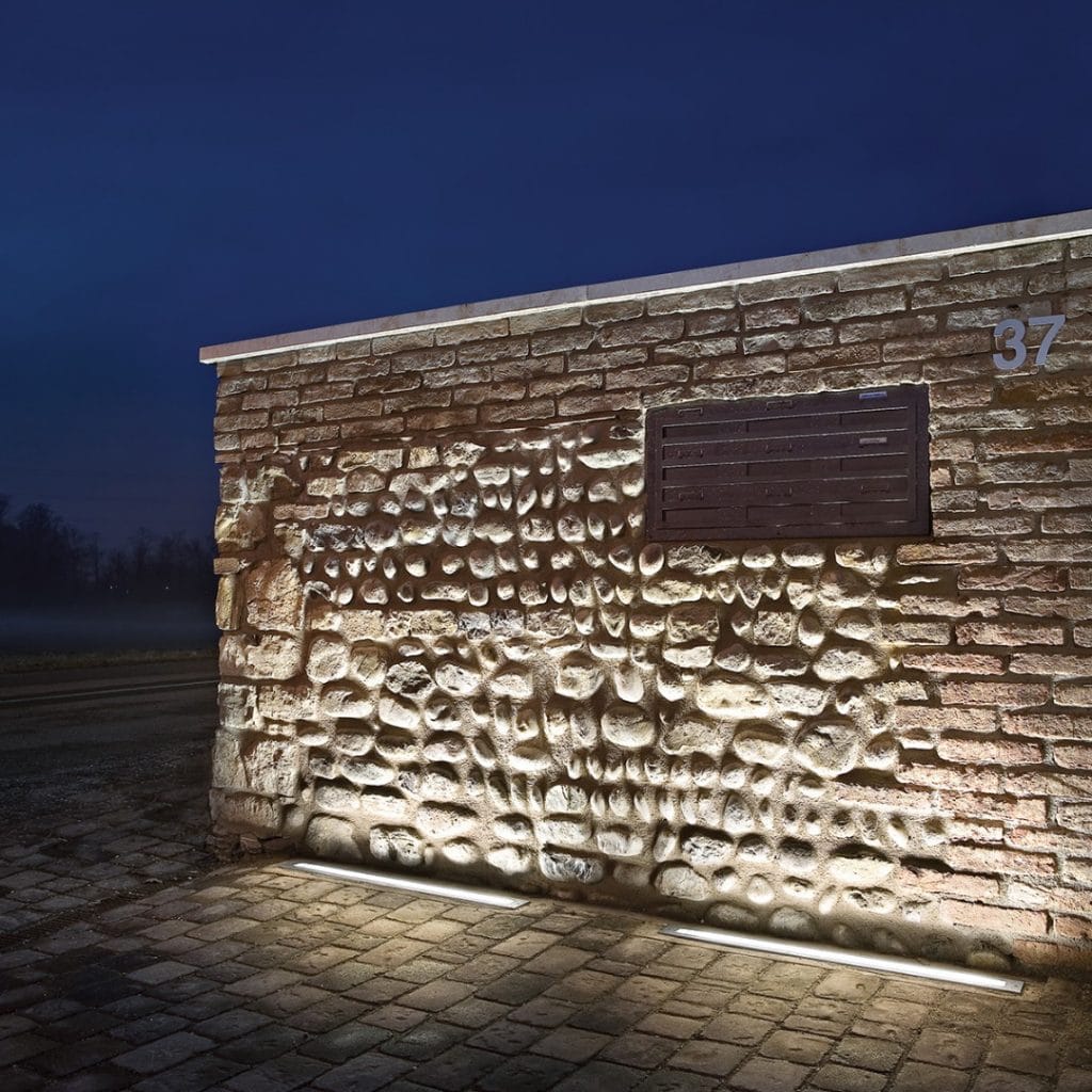 Wall being lit by LED strip lighting