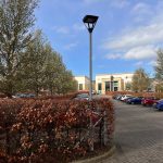 Agia LED post top light fixture installed in car park