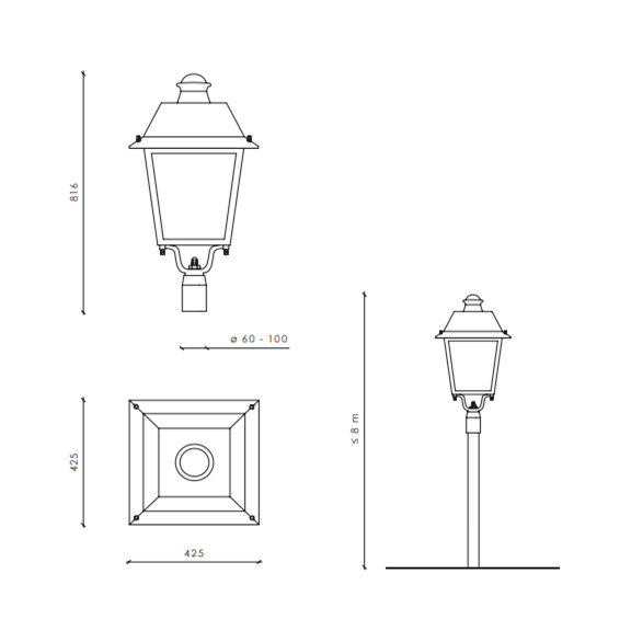 Dimensions for the Orris LED luminaire