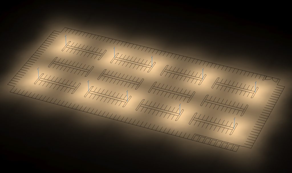Lighting Design render for a car park.