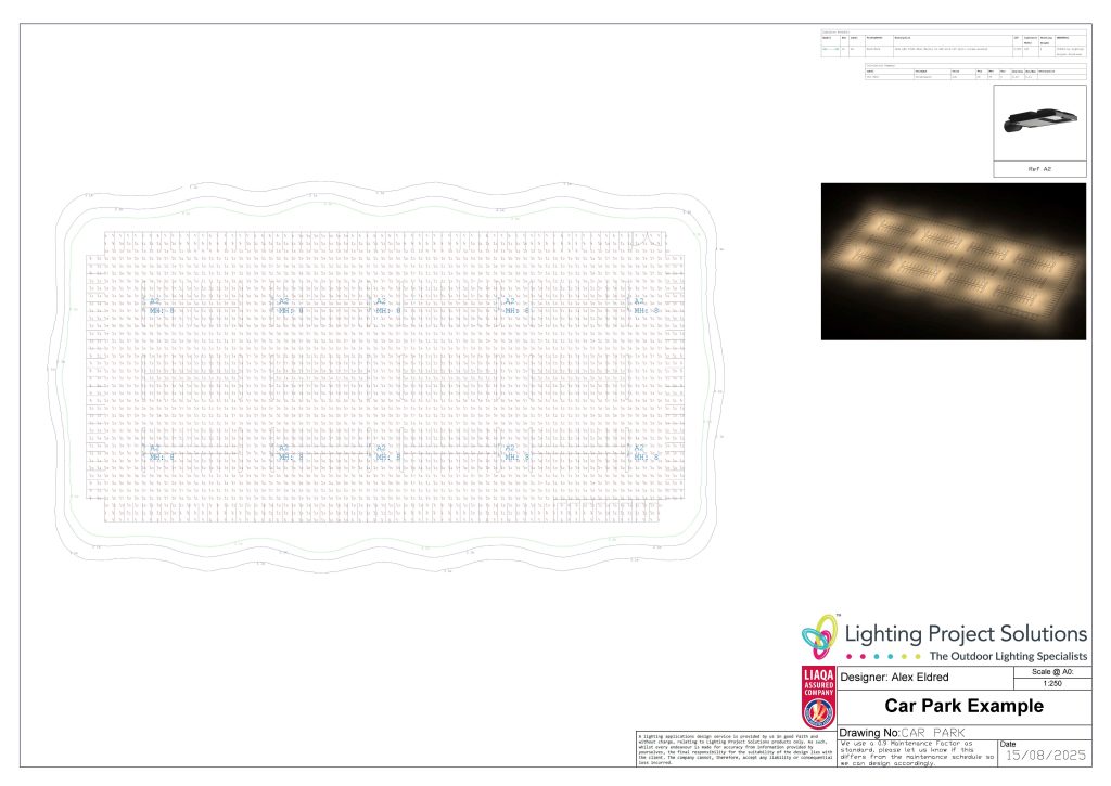 The lighting design for a large car park