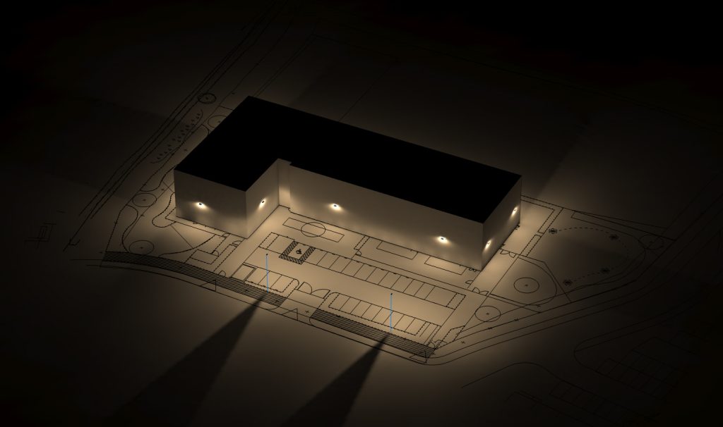 Render for a lighting design of a school