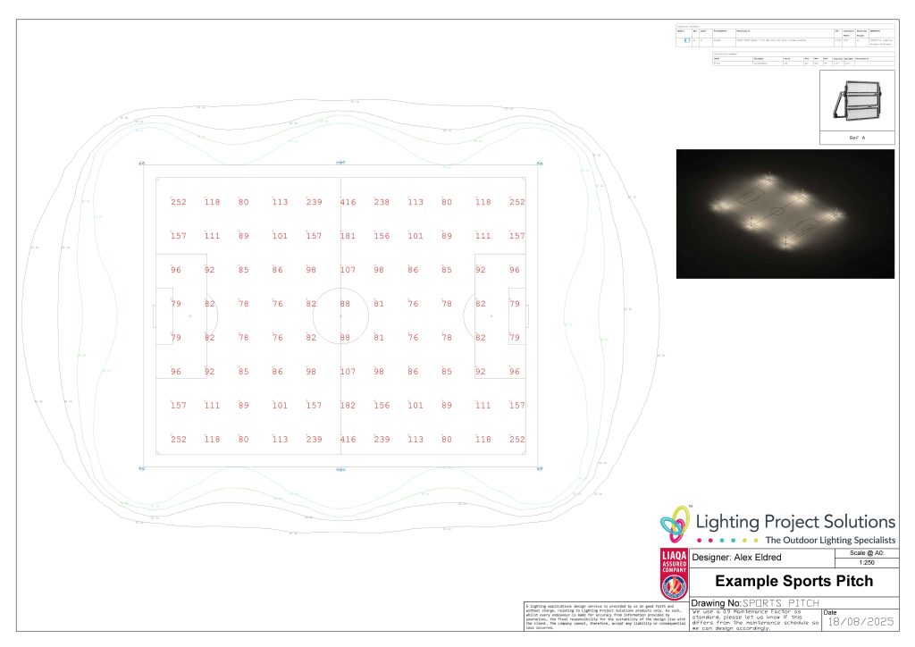An example of a lighting design for a sports pitch