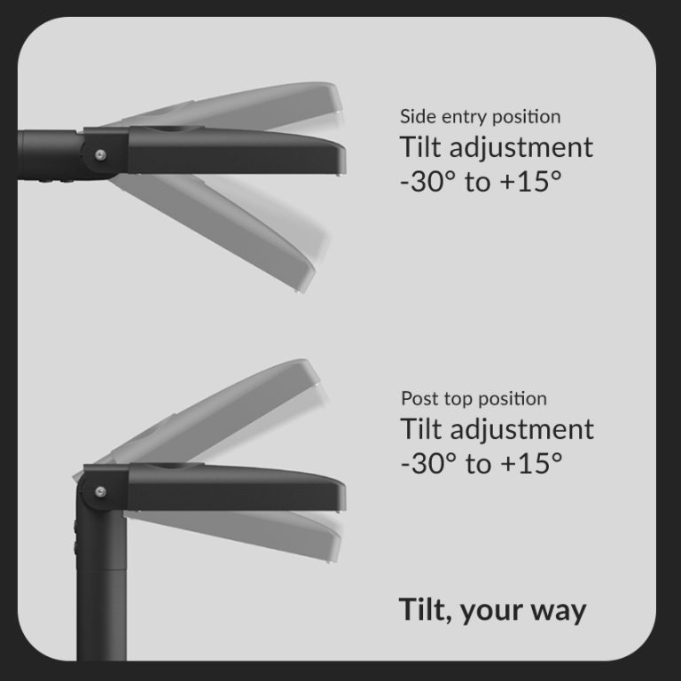 Shows the Colibri Evolved's tilt angles and flexibility