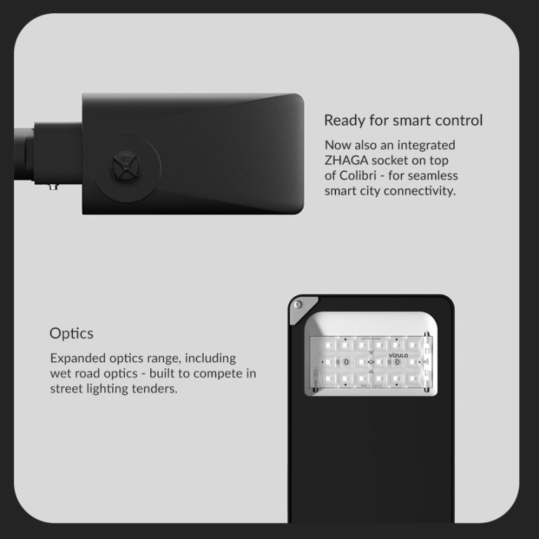 Shows the top and bottom of the Colibri evolved to demonstrate its smart control and optics.
